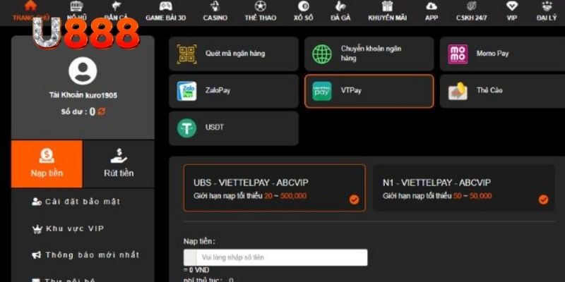 Chuyển tiền qua liên kết banking của hệ thống 